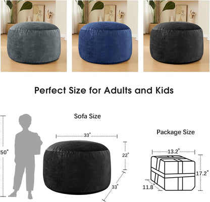 Bean Bag Chairs for Adults - Memory Foam Furniture BeanBag Chair - Kids/Teens Sofa with Soft Micro Fiber Cover - Round Fluffy Couch for Living Room Bedroom College Dorm - Carbon Black