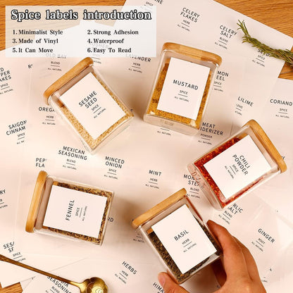 12 Pcs Square Glass Spice Jars with Natural Bamboo Lids - 9oz Airtight Herb Containers with 148 Waterproof Minimalist Spice Labels Preprinted - Empty Small Seasoning Jars for Kitchen Pantry