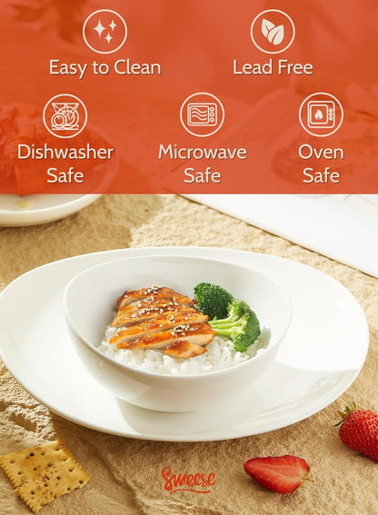 Sweese Porcelain Bowls Set - 6 Inch, 18 oz, White, for Soup, Cereal, Fruit, Rice, Set of 6 - Microwave, Dishwasher, Oven Safe