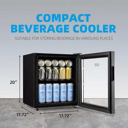 WANAI Mini Fridge Cooler 60Cans Beverage Refrigerator Glass Door Beverage Cooler for Beers Wine Juicer Adjustable Shelves LED Lights for Home, Office or Bar