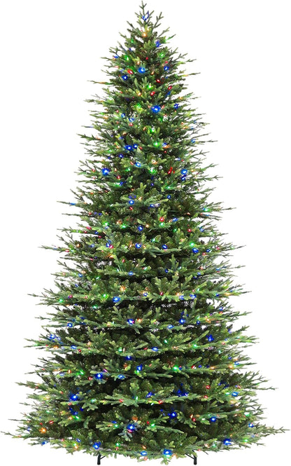 Hykolity 12 ft Prelit Christmas Tree, Artificial Christmas Tree wth 850 Color Changing LED Lights, 8109 PE&PVC Realistic Branch Tips, Metal Stand and Hinged Branches, 10 Modes