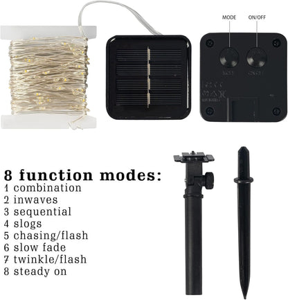 Dazzle Bright 2 Pack Solar String Lights Outdoor, Total 80FT 240LED Solar Powered Waterproof Fairy Lights 8 Modes, Copper Wire Lights for Christmas Patio Party Tree Yard Decoration (White)
