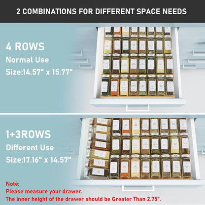Spice Drawer Organizer with 28 Spice Jars,216 Labels,25 Non-slip Rubber, Bamboo 4 Tier Seasoning Rack Tray Insert for Kitchen Drawers,Cabinets,Countertop,14.6" Wide x 15.8" Deep