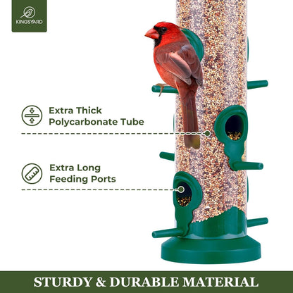 Kingsyard 2 Pack Tube Bird Feeders for Outdoors Hanging, Premium Hard Plastic Bird Feeder with 6 Feeding Ports, Weatherproof & Steel Hanger, Attracting for Wild Birds (Green)