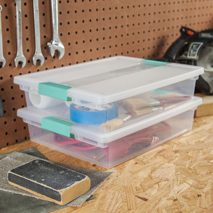 Sterilite Clip Box, Stackable Clear Plastic Bins- Large, 6-Pack
