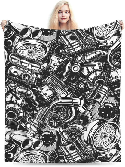 HGOD DESIGNS Automobile Car Parts Pattern Flannel Fleece Bed Blanket Throw Blanket Lightweight Cozy Plush Blanket for Bedroom Living Rooms Sofa Couch 40"x50"