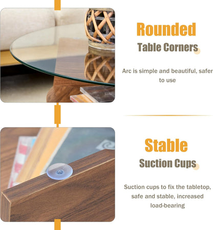 31.5" Round Glass Coffee Table with Tempered Glass Top and MDF Base, Diagonal Fan-Shaped Tray Design Table Leg Simple & Modern Center Table for Living Room Office Apartment Walnut