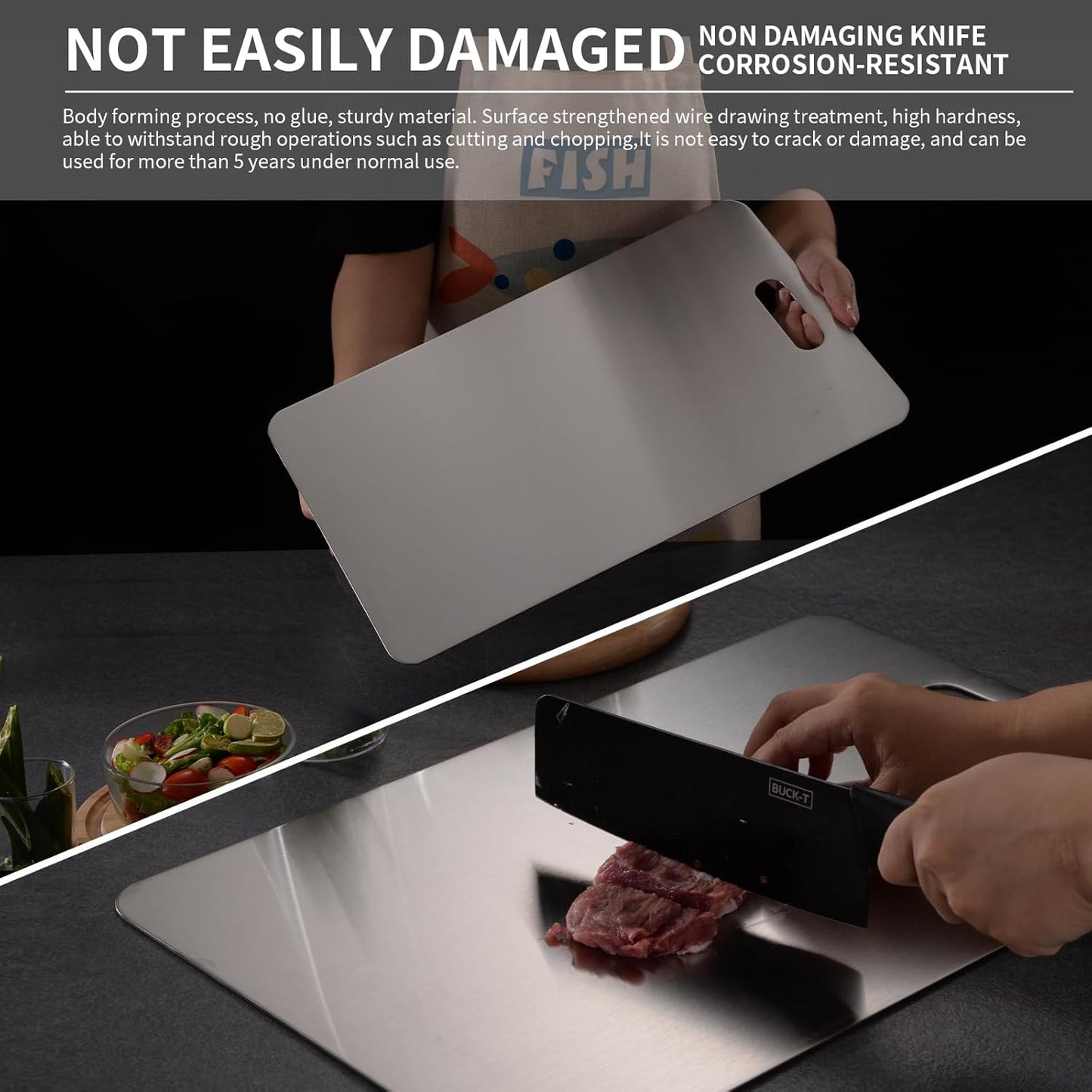 Katuchef Titanium Cutting Board 2025 New Upgrade Pure Titanium Cutting Boards for Kitchen Double Sided Cutting Boards Non Toxic,Hygiene Durable Chopping Board Suitable for Dishwasher Safe(11.4 * 7.9)