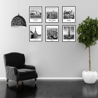 Black And White Wall Art Decor,New York, London, Tokyo, Paris, Eiffel Tower Wall Decor Art,Modern Boho Wall Art for Living Room Bedroom Prints Poster,8x10 Inch Set of 6,Framed
