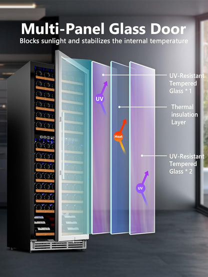 154 Bottle Wine Refrigerator, 24 Inch Wine Fridge Dual Zone with Adjustable Shelf, Wine Cooler with Double Pane Glass Door, Advanced Temp Control, Low Noise, Wide Large Wine Cooler Refrigerator