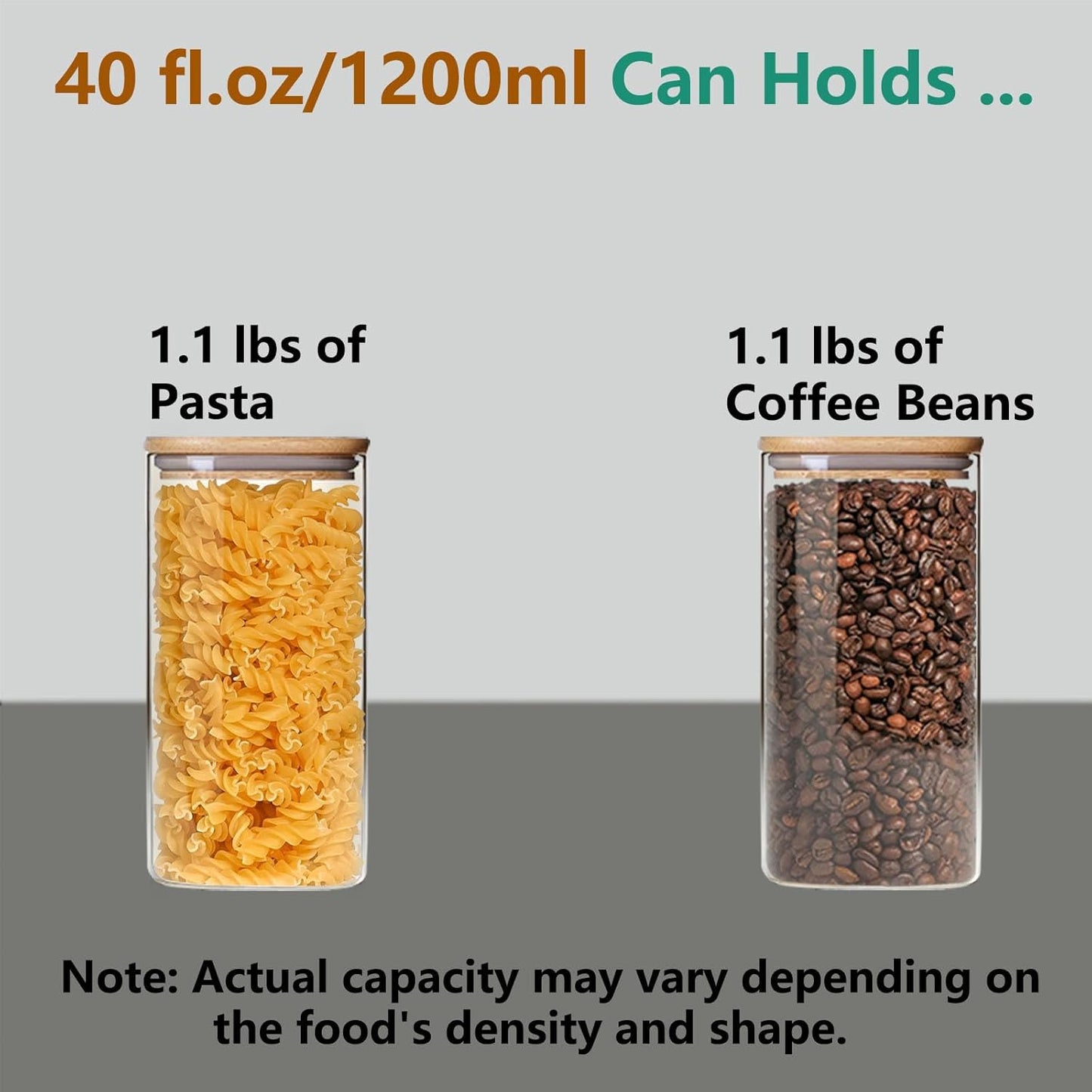 Round Glass Jars Canister with Wood Lid 40 FL OZ [Set of 3], Container Jar with Sealing, Lids for Oat Pasta Flour Cereal Rice Sugar Tea Coffee Beans, Best for Kitchen & Pantry