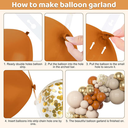 Amandir 153pcs Burnt Orange Balloon Garland Arch Kit, Different Sizes 18 12 10 5inch White Sand Nude Latex Metallic Gold Confetti Thanksgiving Fall Balloons for Baby Shower Birthday Party Decorations