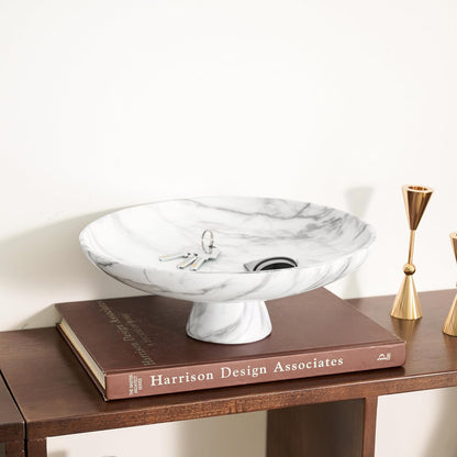 DN DECONATION White Resin Decorative Bowl for Modern Home Decor, 11.2" Large Pedestal Kitchen Fruit Bowl/Key Holder/Candy Dish/Potpourri for Entryway Table, Coffee Table, Dining Room,Table Centerpiece