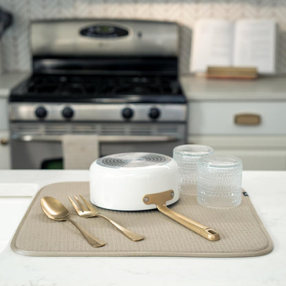 S&T INC. Dish Drying Mat, 16” x 18”, Absorbent Microfiber Kitchen Counter Mat, Dish Drying Pad for Dishes, Utensils, Pots and Pans, Large, Pure Cashmere