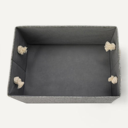 Amazon Basics Foldable Storage Bins with Rope Handles, Charcoal, Large, Pack of 3