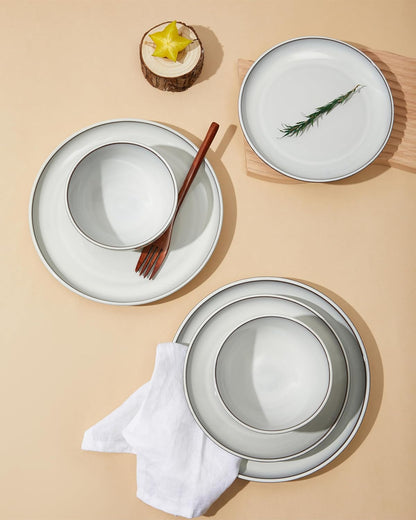 Santorini Mist Terracotta Reactive Glaze Plates and Bowls Sets, Stoneware Dinnerware Sets, Microwave and Dishwasher Safe Ceramic Dish Set Service for 4, Moonstone White