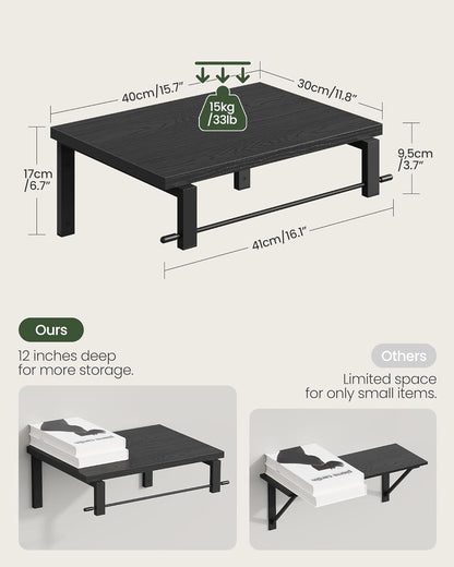 Deep Floating Shelves for Wall, 12 inch Wall Mounted Shelves Set of 2, Wide Floating Shelves for Living Room, Bedroom, Study, Bathroom, Black TBJ02P2BB