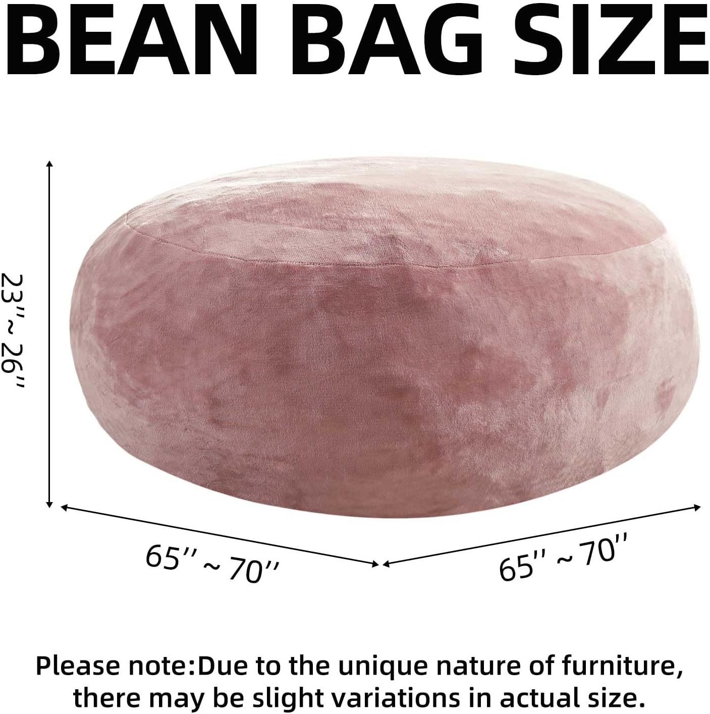 Bean Bag Chair 6Ft, Memory Foam Filled, Large Beanbag Chairs for Adults and Teens, Soft Sofa with Removable Flannel Cover, Round Couch for Living Room Bedroom College Dorm (Pink, 6FT-67×67"×24")
