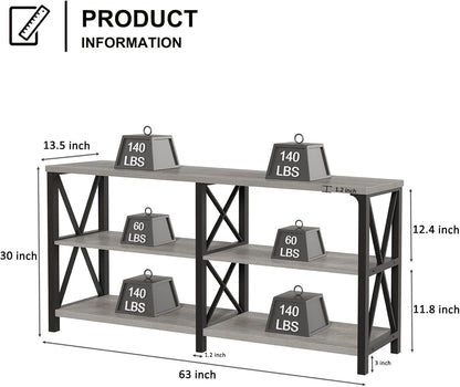LVB Industrial Entryway Table, Farmhouse Rustic Console Table Behind Couch, Long Metal Wooden Sofa Table with Storage Shelf, Modern Foyer Hallway for Living Room Bedroom, Light Grey Oak, 63 in