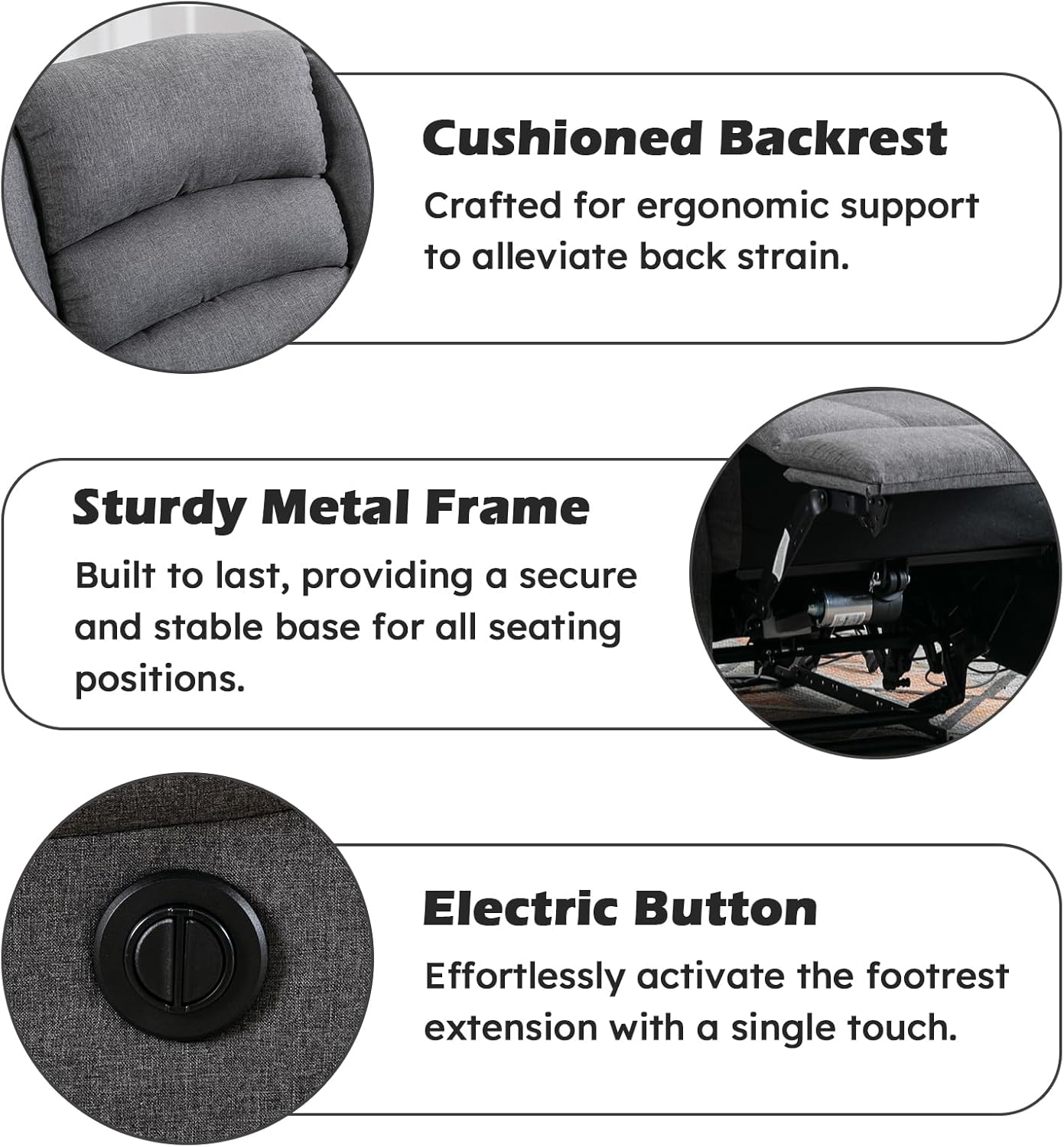 EBELLO Classic Power Recliner Chair, Oversized Electric Reclining Chair with Overstuffed Cushion and Back, Soft Fabric Adults Single Recliner Sofa for Living Room, Grey