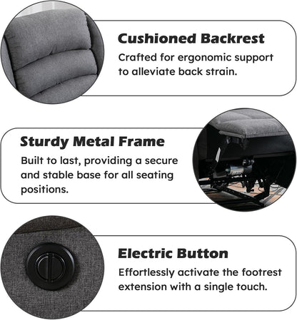 EBELLO Classic Power Recliner Chair, Oversized Electric Reclining Chair with Overstuffed Cushion and Back, Soft Fabric Adults Single Recliner Sofa for Living Room, Grey