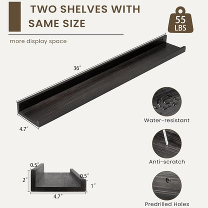 Floating Shelves for Wall, Picture Ledge Shelf 36 Inch Solid Wood Set of 2, Rustic Wall Shelves with Lip, Kids Bookshelf, Photo & Picture Live Edge Floating Shelves for Bedroom, Living Room, Kitchen