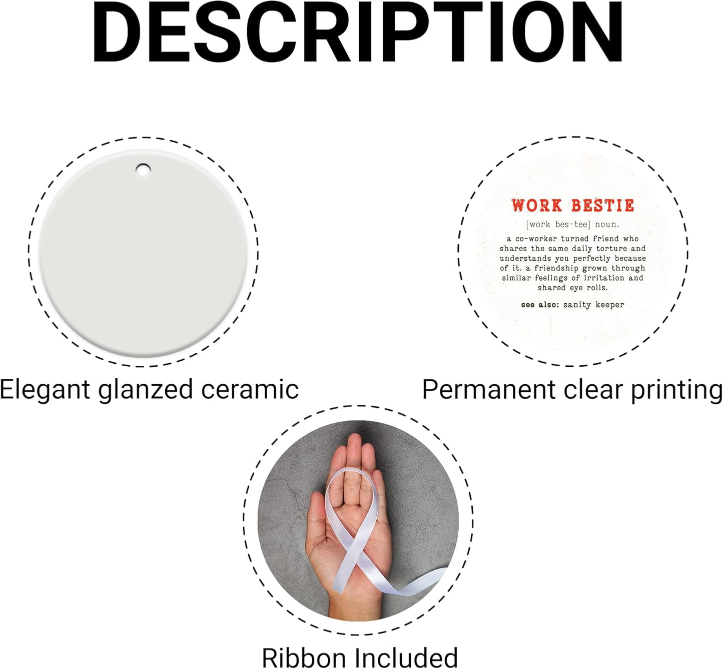 Friendship Gifts for Women, Best Friend, Funny, Work Besties, Sister, Friend Ornaments for Women, Ceramic Christmas Ornaments (Work Besties)