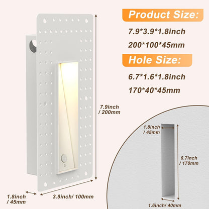 3W Recessed Motion Sensor Step Light, 3000K Warm White Night Wall Lights for Indoor Hallway, IP65 Waterproof Trimless Stair Lighting (White Finish)