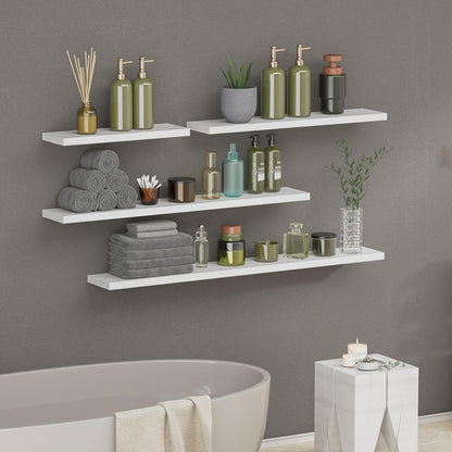 SAUMONIERES Floating Shelves 8 Inch Deep Solid Wood Wide Wall Shelf Set of 1 Wall Mounted for Bedroom Bathroom Living Room Kitchen, 55 Inch White