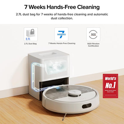 roborock Q7 M5+ Robot Vacuum and Mop, Upgraded from Q5 Max+, 7 Weeks Self-Emptying, 10000Pa Suction, Dual Anti-Tangle System, for Pet Hair & Carpet, PreciSense LiDAR Navigation, App Control, White