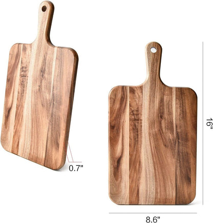 Acacia Wood Cutting Board - Wooden Kitchen Cutting Board for Meat, Cheese, Bread,Vegetables &Fruits- Charcuterie Board Cheese Serving Board with Handle,16" x 8.6”