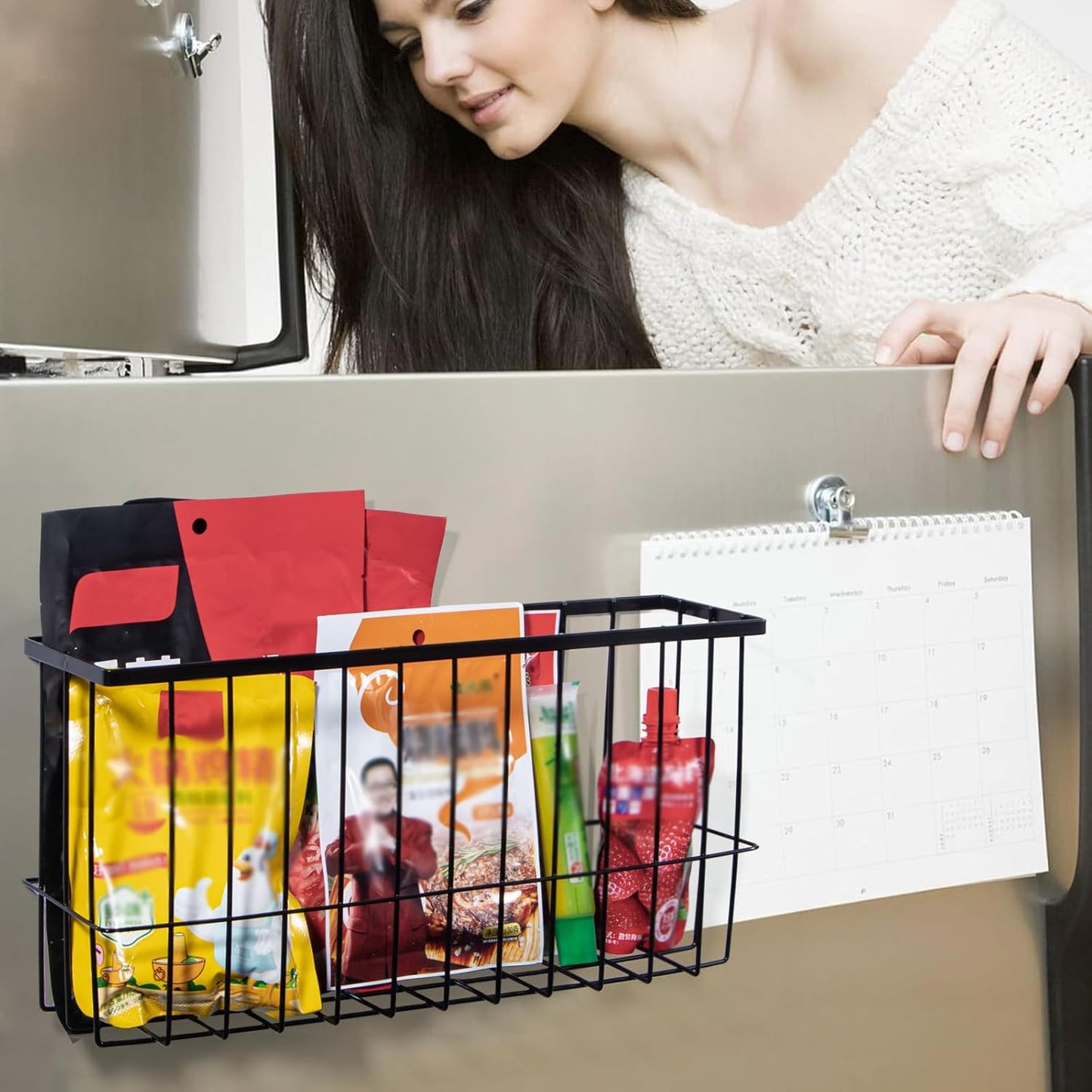 dedoot Magnetic Holder Locker 14.1"x 3.9"x 7" Strong Magnetic Black Mesh Holder Magnetic Basket Organizer Shelf Rack for Whiteboard,Fridge, Sponge, Recipe, Beverage,Refrigerator,Office File Foil