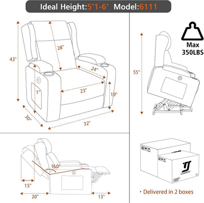 Lift Recliner Chair for Adults with Massage and Heating, Power Lift Recliner Chairs for Elderly, Corduroy Fabric Reclining Chair with USB &Type-C Port, Cup Holders, L6111 (Blue)