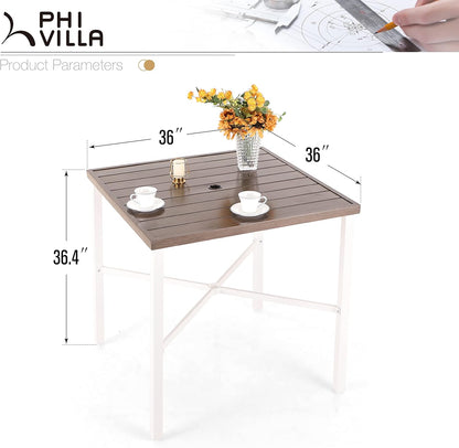 PHI VILLA Outdoor Bar Table, High Patio Table with Umbrella Hole, White Legs, Metal Frame, Sturdy & Durable for Outdoor & Indoor