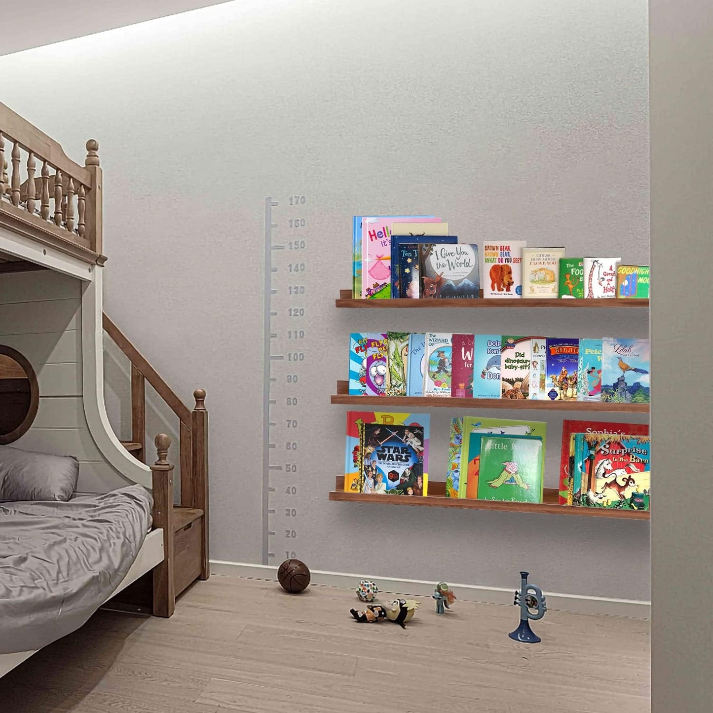 AZSKY 36 Inch Floating Book Shelves Rustic Wood Wall Picture Ledge Shelf for Storage Light Walnut Wall Mounted Picture Photo Display Shelf a Set of 3 Hanging Book Shelf