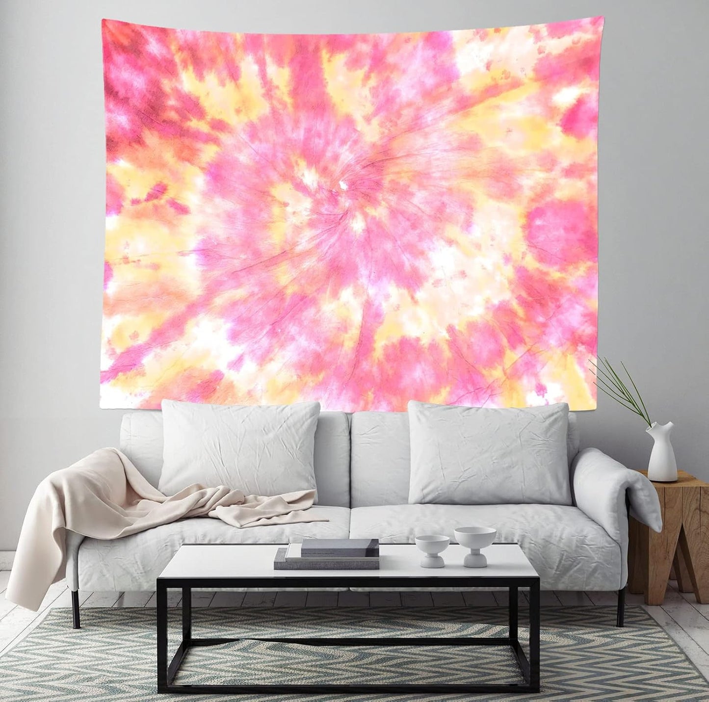Loccor 5x4ft Tie Dye Tapestry Light Orange Watercolor Craft Dirty Tie-Dye Textile Abstract Chaotic Hippie Tapestry Wall Hanging for Living Room Bedroom Decor （Pattern Painted on Polyester Fabric）