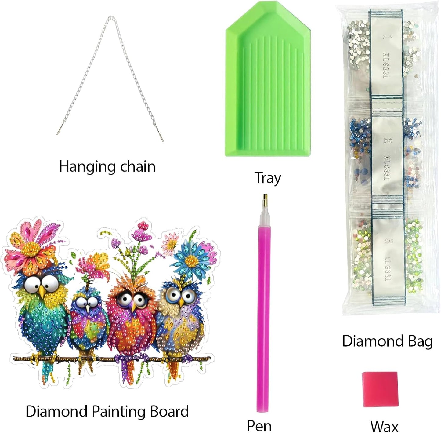 Diamond Art Kit for Adult, 5D Diamond Art Painting Window Pendants Home Garden Wall Hanging Kits Hanging Ornament, DIY Acrylic Double Sided Ornaments (Bird)