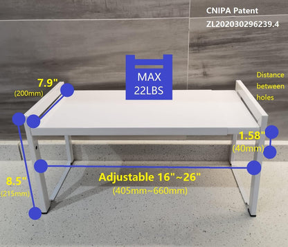 Expandable Cabinet Shelf Organizer 16-26" L Stackable Kitchen Counter Shelf Rack Stand Sink Riser Countertop Storage White (Normal 7.9”D)