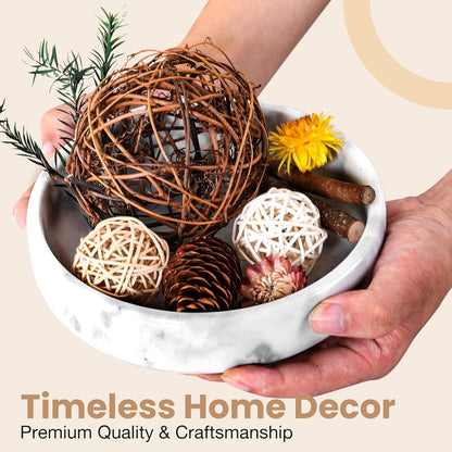 Marble Decorative Bowl - 7.5" White/Grey Solid Marble Centerpiece - Handmade Stone Fruit Bowl - Catch-All or Key Bowl for Kitchen - Modern Minimalist Decor