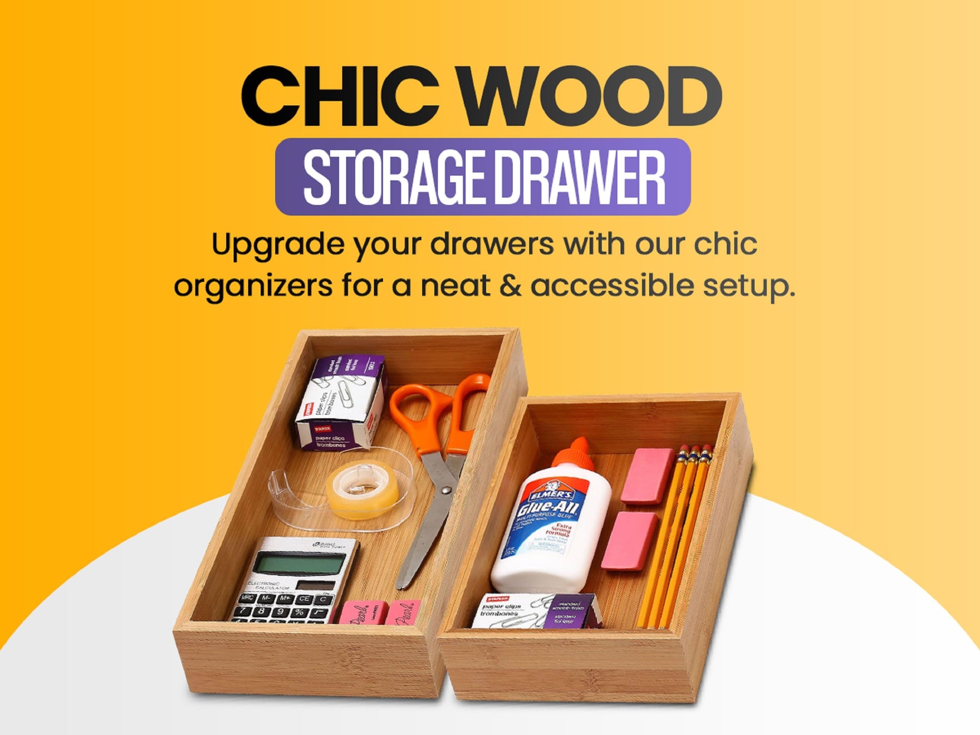 YBM Home Bamboo Drawer Organizer Storage Box for Kitchen Drawer, Junk Drawer, Office, Bedroom