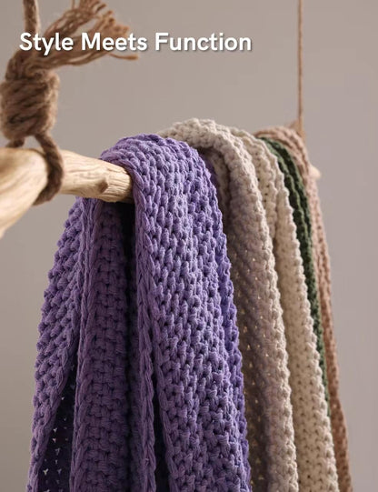 YnM Chunky Cotton Knit Throw Blanket, Cable Knit Throws for Bed Couch Sofa, Comfy & Relaxing, Decorative Piece for Farmhouse Modern Boho Rustic Scandinavian Chic Vibe, Lilac Purple 50x60 Inches