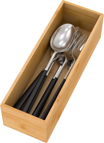 Bamboo Kitchen Drawer Organizer, Wooden Storage Box for Utensil Organizer Silverware Tray Cutlery Holder Flatware Containers - Multi-Use Deep Drawer Dividers Organizer for Bathroom, Jewelry, 9"3"2.5"