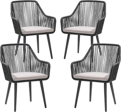 Patiorama Outdoor Dining Chairs, Patio Dining Chair Set of 4, All-Weather Woven Rope Rattan Chairs, Outdoor Dining Wicker Chairs with Armrests for Indoor Balcony Pool Backyard(Black)