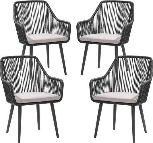Patiorama Outdoor Dining Chairs, Patio Dining Chair Set of 4, All-Weather Woven Rope Rattan Chairs