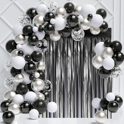 3 Pack 3.3 x 8.2 ft Matte Black Foil Fringe Backdrop Curtains,Gray Tinsel Streamers Party Decorations, Fringe Backdrop, Door Shimmer for New Years, Halloween, Black Theme Party