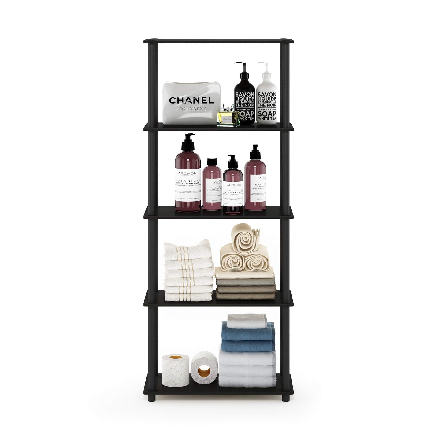 Furinno TURN-N-TUBE Storage Shelves, 5-Tier Book Shelf, Corner Shelf, Toolless Open Shelves, for