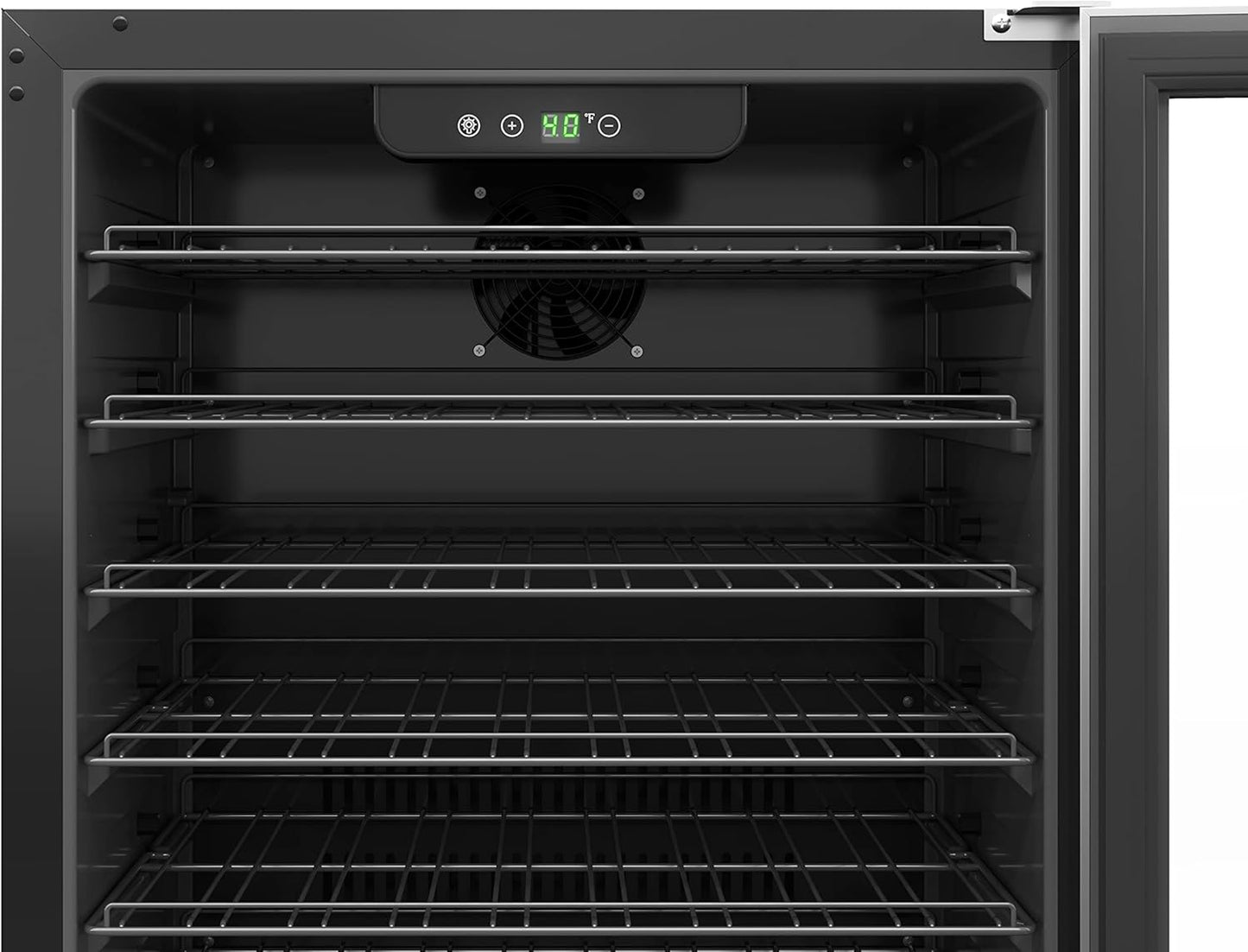 KoolMore 23.4??Inches Small Built-In Glass Door Refrigerator and Beverage Cooler for Soda Cans, 6 Wire Shelves, Adjustable Temperature Range [5.1 Cu. Ft.], 24" Inch (KM-BIR5C-GD)