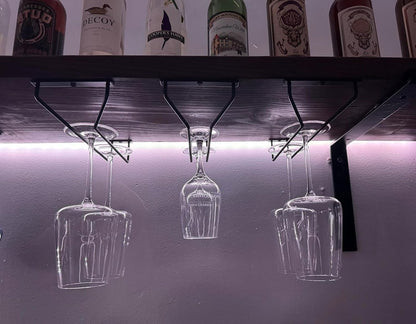 10.8 Inch Black Wine Glass Rack, Under Cabinet Wine Glass Holder Stainless Steel Stemware Rack - Hanging Stemware Holder for Cabinet Kitchen Bar, Set of 2