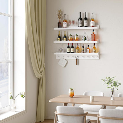 MBYD White Floating Shelves for Wall with Hooks, Nursery Book Shelves for Kids Room, 36 Inch Wall Mount Bookshelf for Living Room Bedroom Bathroom Kitchen, Hanging Picture Ledge Shelf Set of 3