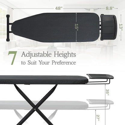 Ironing Board 48x15, Wide Heavy Duty Full Size Iron Board with Retractable Iron Rest, BlissBoard Sturdy Frame with Ultra Thick Padding, Heat-Resistant Cover, Height-Adjustable